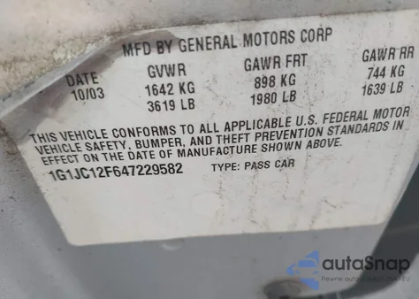 2004 Chevrolet Cavalier z USA, uszkodzony, nr VIN 1G1JC12F647229582